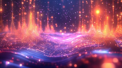 Poster - Futuristic Circuit Board with Glowing Paths and Vibrant Particles