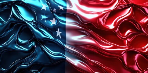 Poster - Blue and red abstract metallic flags with stars and stripes