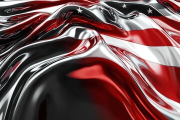 Poster - Metallic waving fabric with stars stripes and reflective surfaces