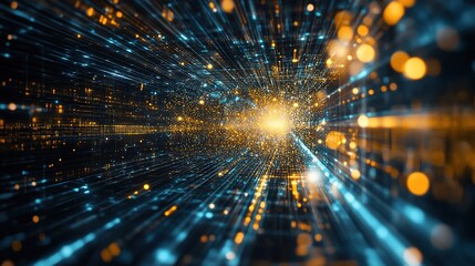Poster - Abstract Futuristic Data Matrix with Glowing Tech Elements