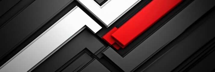 Poster - Abstract tech background featuring upward arrow design in black, white, and red colors