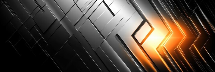 Poster - Abstract tech background featuring upward arrow design in dark tones and vibrant orange glow