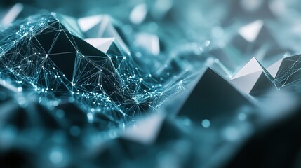 Poster - Floating Polygonal Shapes in Teal and Grey Abstract Design