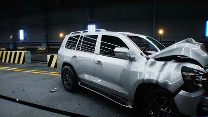 Wall Mural - generic 3d car crash test. car destruction.3d rendering.