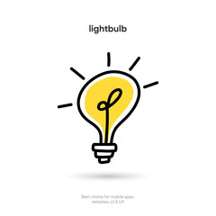Poster - Hand drawn digital drawing lamp icon, light bulb symbol isolated on white background. Idea, tip, concept icon
