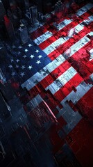 Poster - An abstract and futuristic representation of the american flag and city