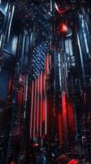 Poster - An abstract digital artwork representing an American flag within a city