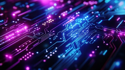 Poster - Futuristic Circuit Board Design in Cyan and Magenta Colors