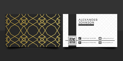 black and white business card template with gold accents, corporate business card design, simple and