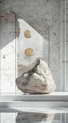Poster - A Large Stone Reflected in a Modern Architectural Setting