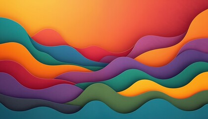 Poster - Multi colored abstract papercut background. Wavy layers overlap. Red, orange, green, purple, yellow vibrant hues. Colorful spectrum design gradient texture. High-colored paper cut-out composition art.