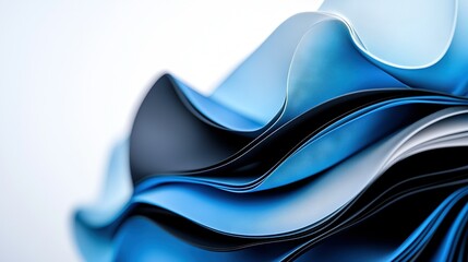 Poster -   Blue-and-white abstract wallpaper with wavy waves