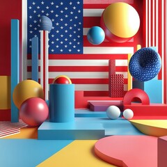 Poster - Geometric shapes and an american flag compose a colorful abstract design