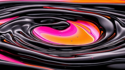 Poster -   A close-up of a black and pink object with orange and pink swirls centered in the image
