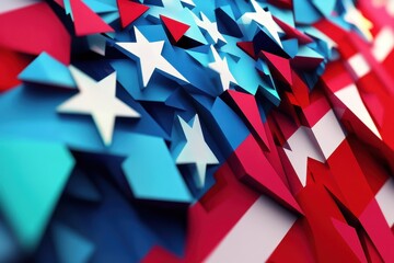 Poster - Abstract illustration showing red white and blue shapes with stars