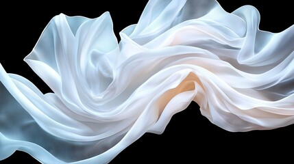 Poster -  A white cloth on a black background with a blurry image of the fabric blowing in the wind