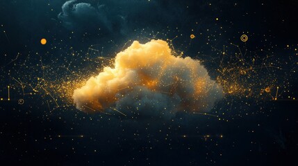Poster - Glowing cloud illuminated by a network of interconnected points of light symbolizes the vastness of cloud computing