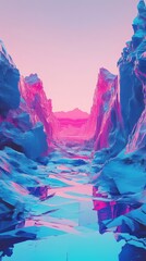 Poster - Abstract depiction of a vibrant canyon scene with mountains and water