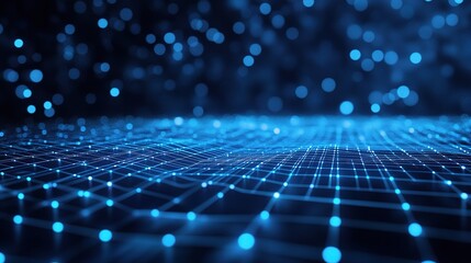 Poster - Digital Technology Background with Grid and Blue Lighting Effects