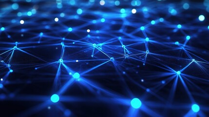 Poster - Neon Blue Digital Grid Pattern with Moving Lights and Effects
