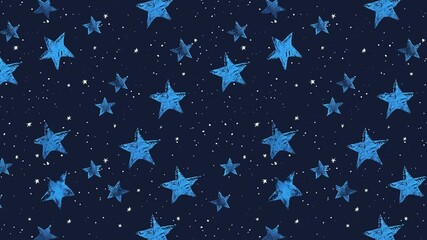 Poster - Seamless looping video pattern of blue stars on a dark cosmic background.