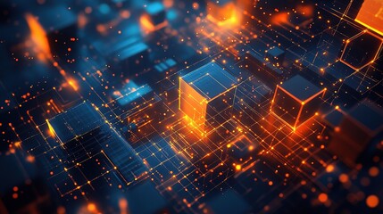 Poster - Abstract Tech Background with Blue and Orange Elements for Design