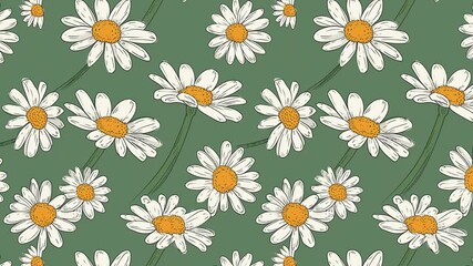 Poster - Seamless looping video pattern of white daisies on a muted green background.