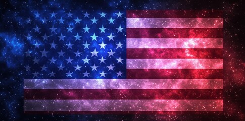 Poster - An artistic illustration of a flag set within a cosmic backdrop