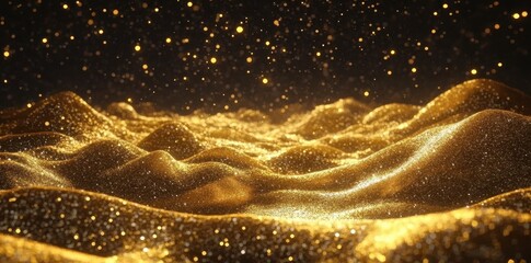 Canvas Print - Golden dunes sparkle in the night with glittering particles floating