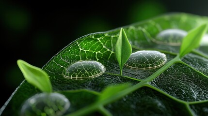 Poster - A leaf with water droplets on it