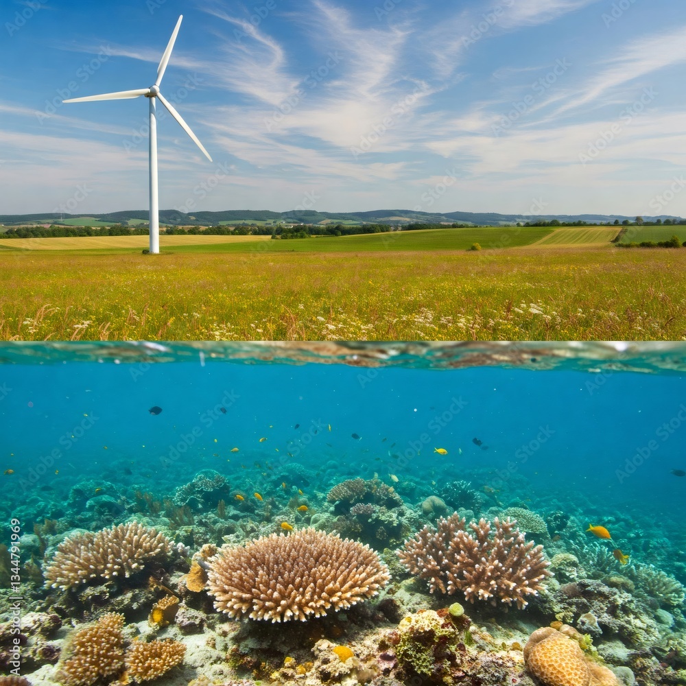 Wind Power Fish Wind turbine generating clean energy protecting underwater coral reefs ...