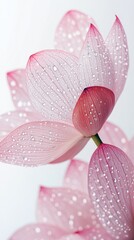 Aufkleber - Gentle pink lotus flowers rise elegantly, adorned with sparkling raindrops that reflect soft light. Their petals unfurl gracefully, celebrating the beauty of nature in a tranquil atmosphere