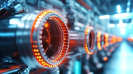 Poster - Innovative technology is showcased with intricate machinery exhibiting bright glowing elements