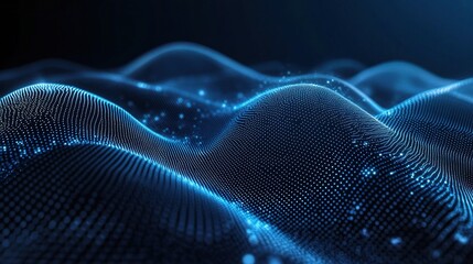 Poster - Abstract Waves of Blue Motion with Mesh Lines in Dark Background