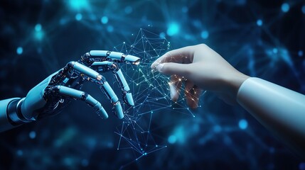 Poster - Human and Robot Hand Reaching Towards Each Other Conceptual Art