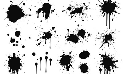 Poster - Dynamic Grunge Ink Splotch Vector Set with Splash Paint Spray Stains for Creative Design