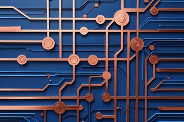 Poster - Elegant Blue and Copper Canvas with Rhythmic Lines and Network Connection Design