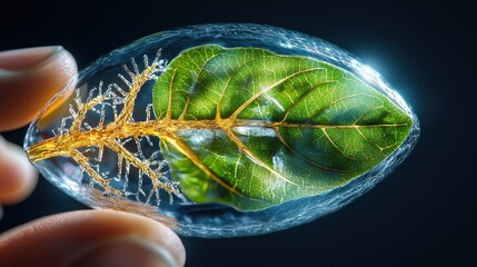 Poster - a hand holding a leaf in a clear glass