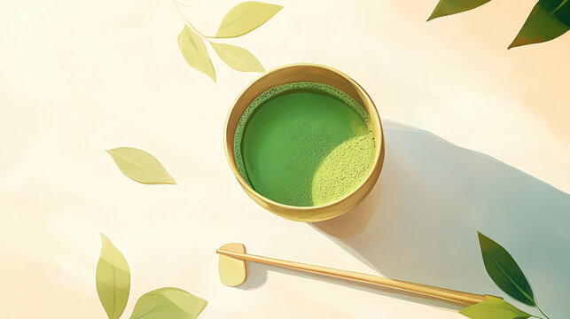 tranquil zen inspired digital painting of a traditional Japanese tea setting with pastel tones
