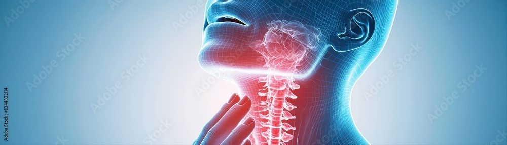 Through Pain Human Anatomy Illustration of Sore Throat with Emphasis on Neck and ...