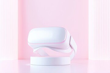 Poster - Sleek 3D Virtual Learning Concept with Modern Headset on Soft Pink Background