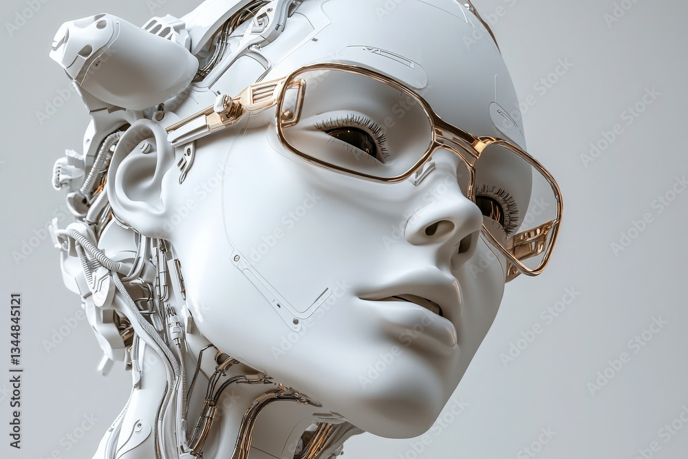 A humanoid robot with a sleek, white exterior features intricate mechanical components visible underneath.