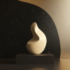 Poster - An abstract beige sculpture stands prominently on a black pedestal