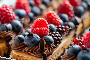 Aufkleber - Delightful pastries adorned with rich chocolate and fresh berries for a stunning dessert presentation Generative AI
