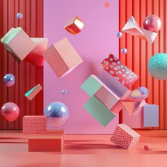 Poster - Colorful geometric abstract shapes floating in a vibrant composition