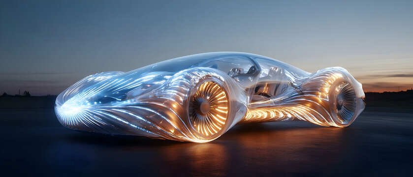 Futuristic Glowing Sports Car at Dusk