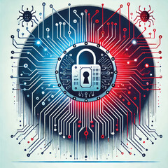 Poster - Digital Lock Symbolizing Cybersecurity Threats and Protection  