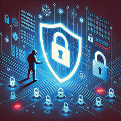 Poster - Digital Security Concept with Lock Symbols in Futuristic Style  