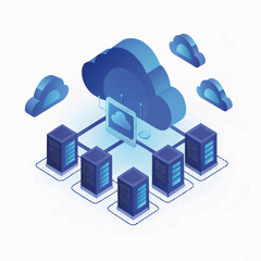 Poster - Cloud computing network with servers and data storage icons  