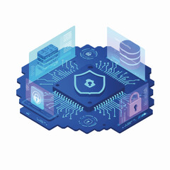 Poster - Digital Security Concept with Circuit Board and Data Icons  